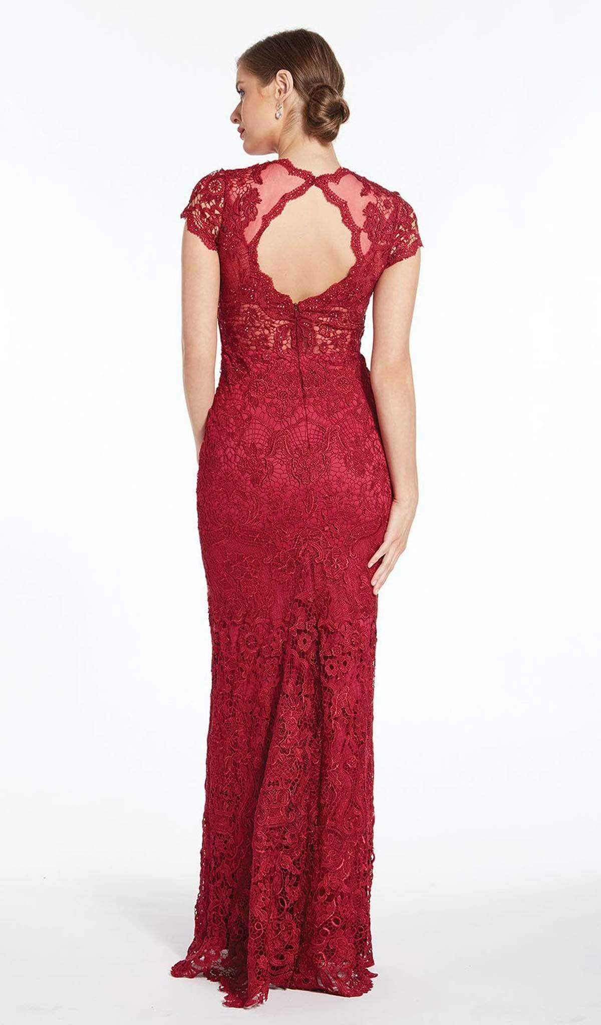 Alyce Paris, Alyce Paris - 27289 Cap Sleeved Allover Lace Dress with Cutout Back - 1 pc Wine In Size 6 Available