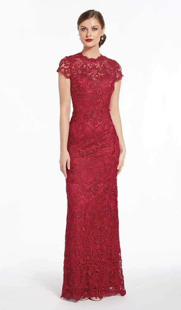 Alyce Paris, Alyce Paris - 27289 Cap Sleeved Allover Lace Dress with Cutout Back - 1 pc Wine In Size 6 Available