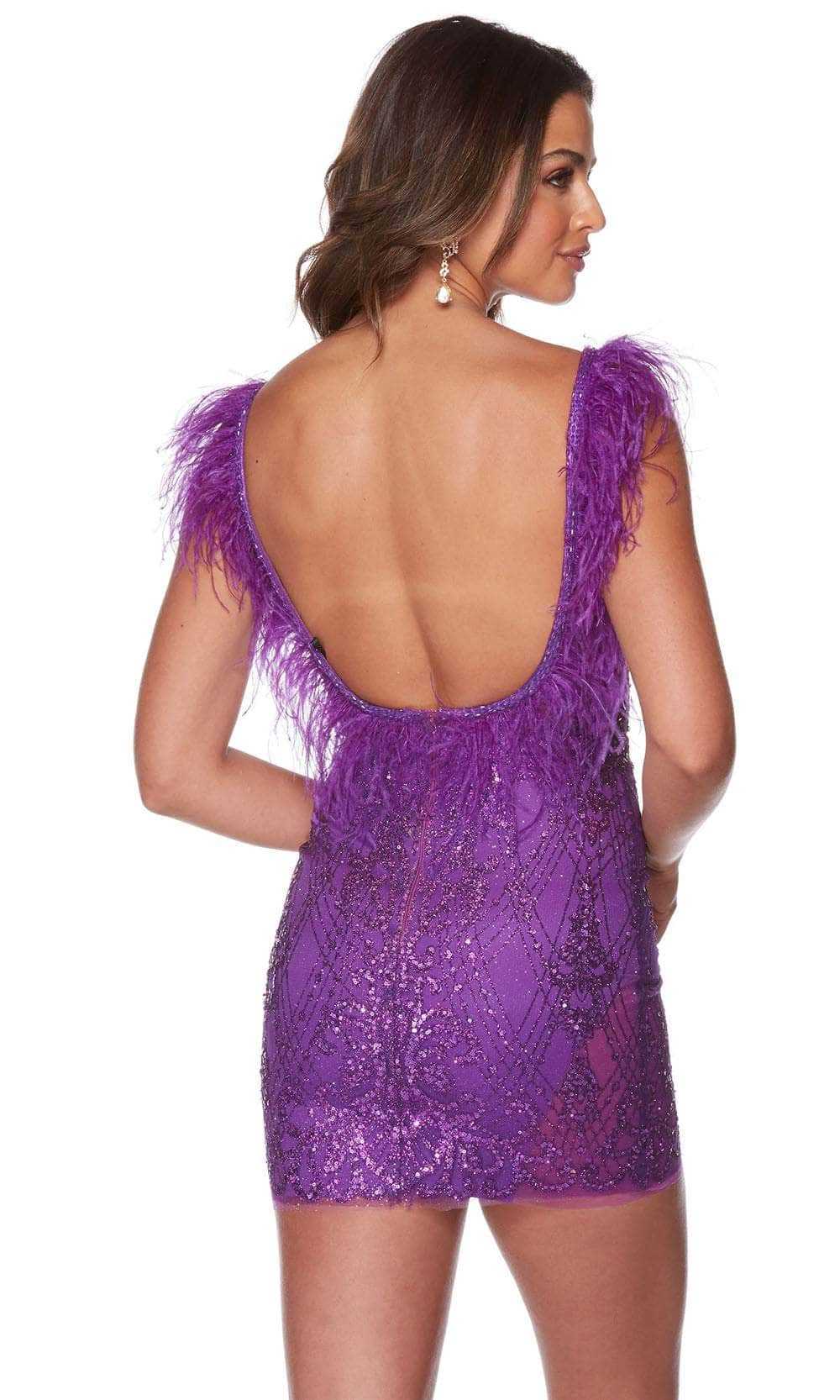 Alyce Paris, Alyce Paris 4669 - Feathered Plunging V-Neck Cocktail Dress
