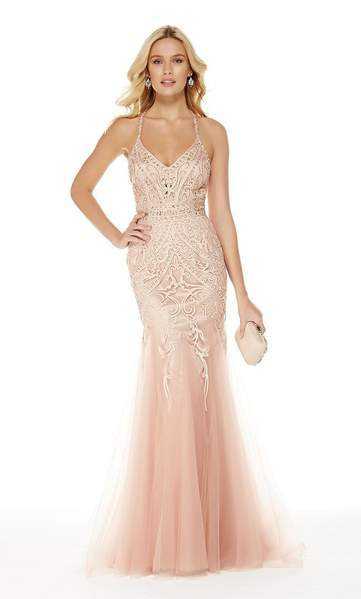 Alyce Paris, Alyce Paris - 5016 Lace V Neck Tulle Trumpet Gown - 1 pc French Pink In Size 6 Available