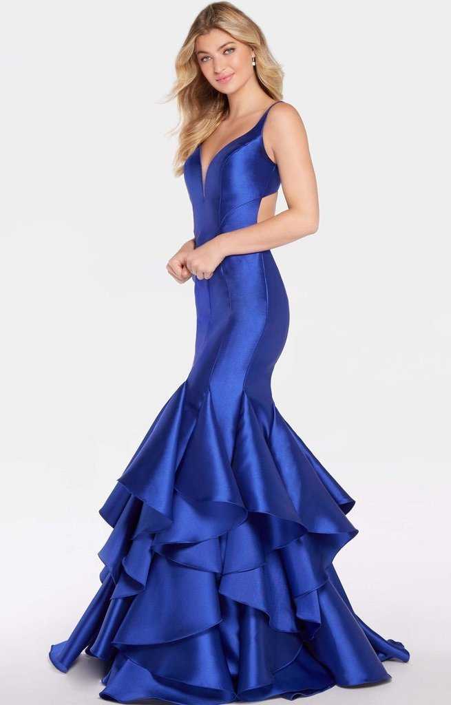 Alyce Paris, Alyce Paris - 60099 Sleeveless V Neck Ruffled Mermaid Gown - 1 pc Royal In Size 8 Available