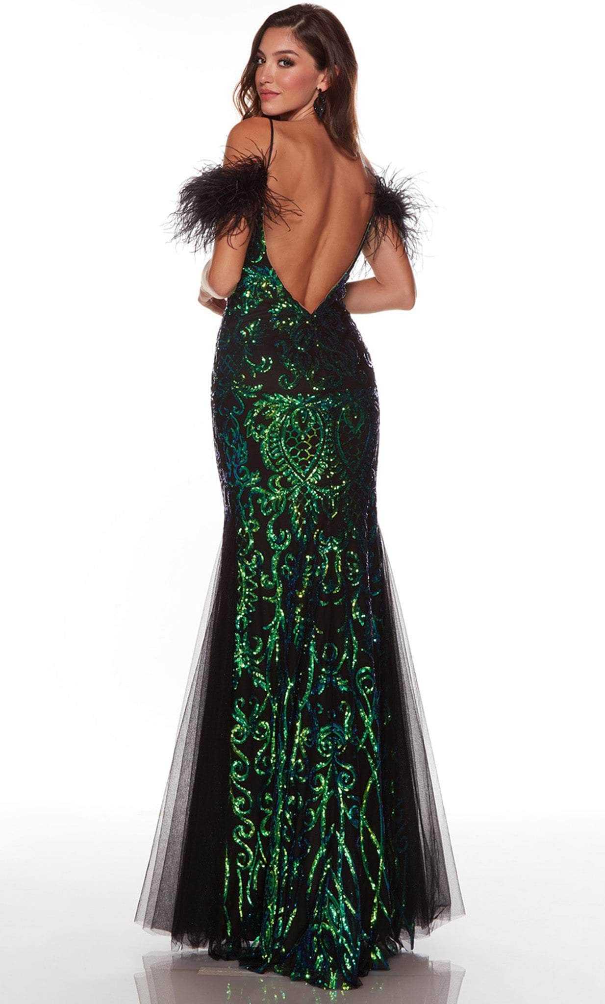 Alyce Paris, Alyce Paris 61417 - V-Neck Feather Sleeve Prom Gown