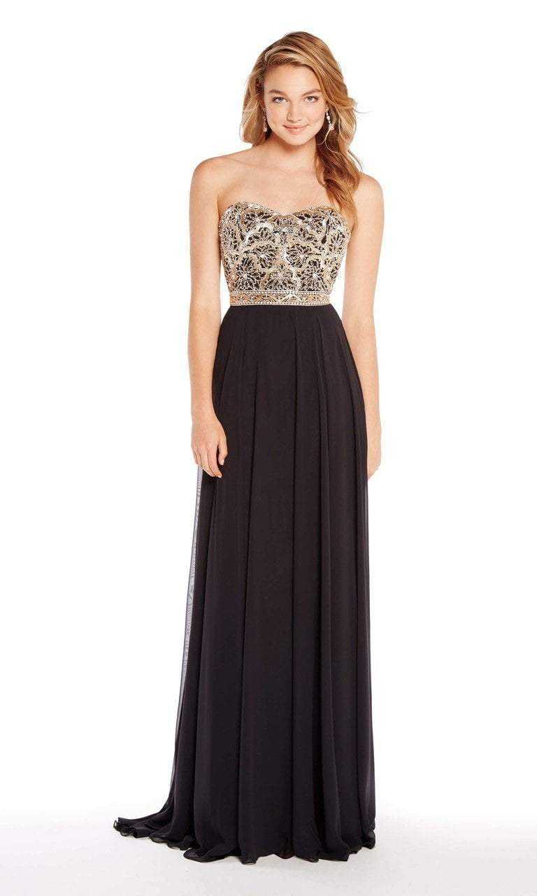 Alyce Paris, Alyce Paris - Metallic Beaded Bodice Strapless Chiffon Gown 60191 - 1 pc Black In Size 4 Available