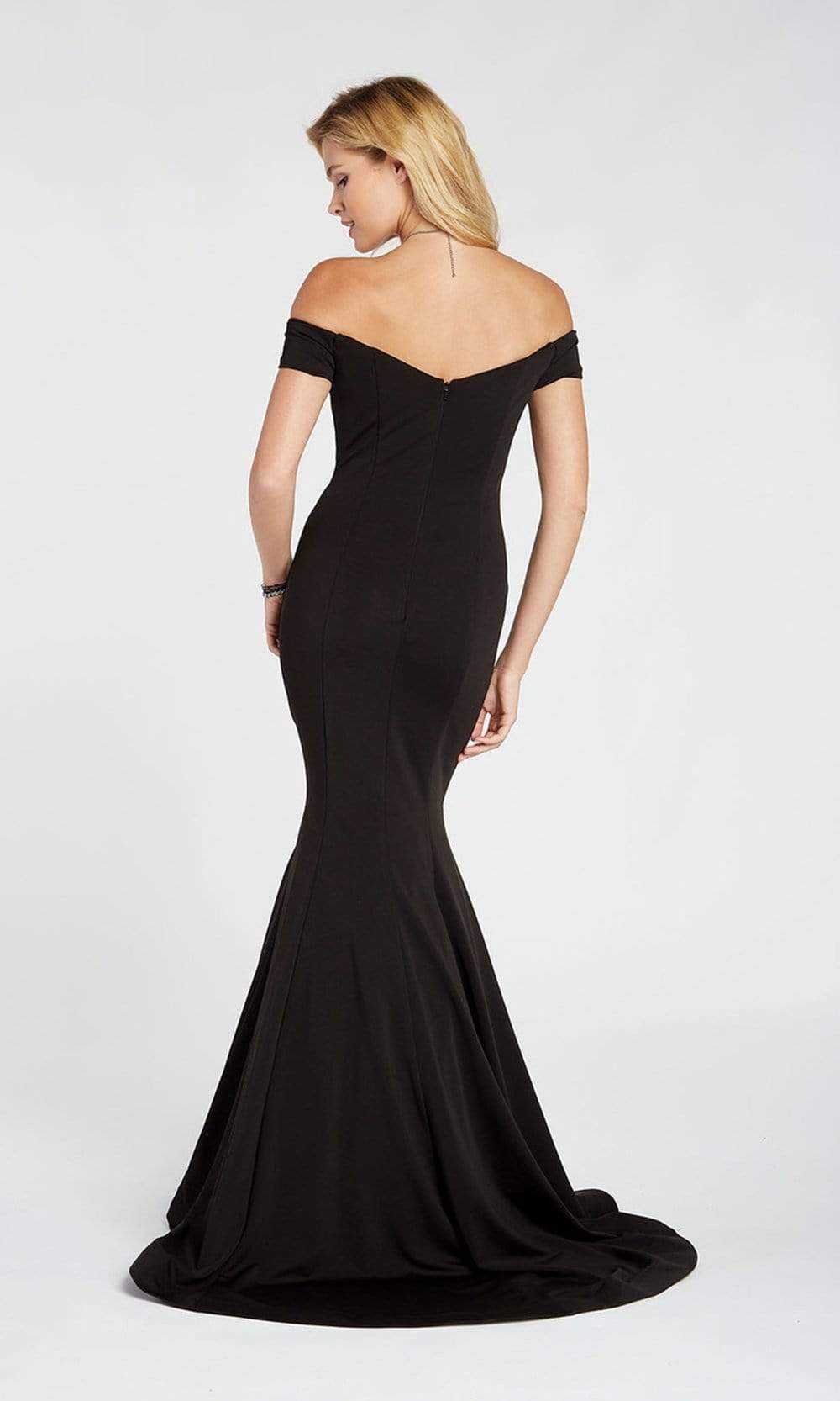 Alyce Paris, Alyce Paris - Off Shoulder Jersey Mermaid Evening Gown 60294 - 2 pcs Navy in Size 4 and 10 and 1 pc Black in Size 8 Available