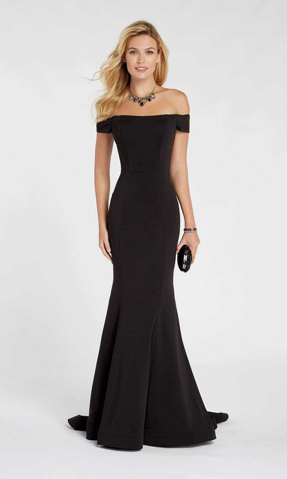 Alyce Paris, Alyce Paris - Off Shoulder Jersey Mermaid Evening Gown 60294 - 2 pcs Navy in Size 4 and 10 and 1 pc Black in Size 8 Available