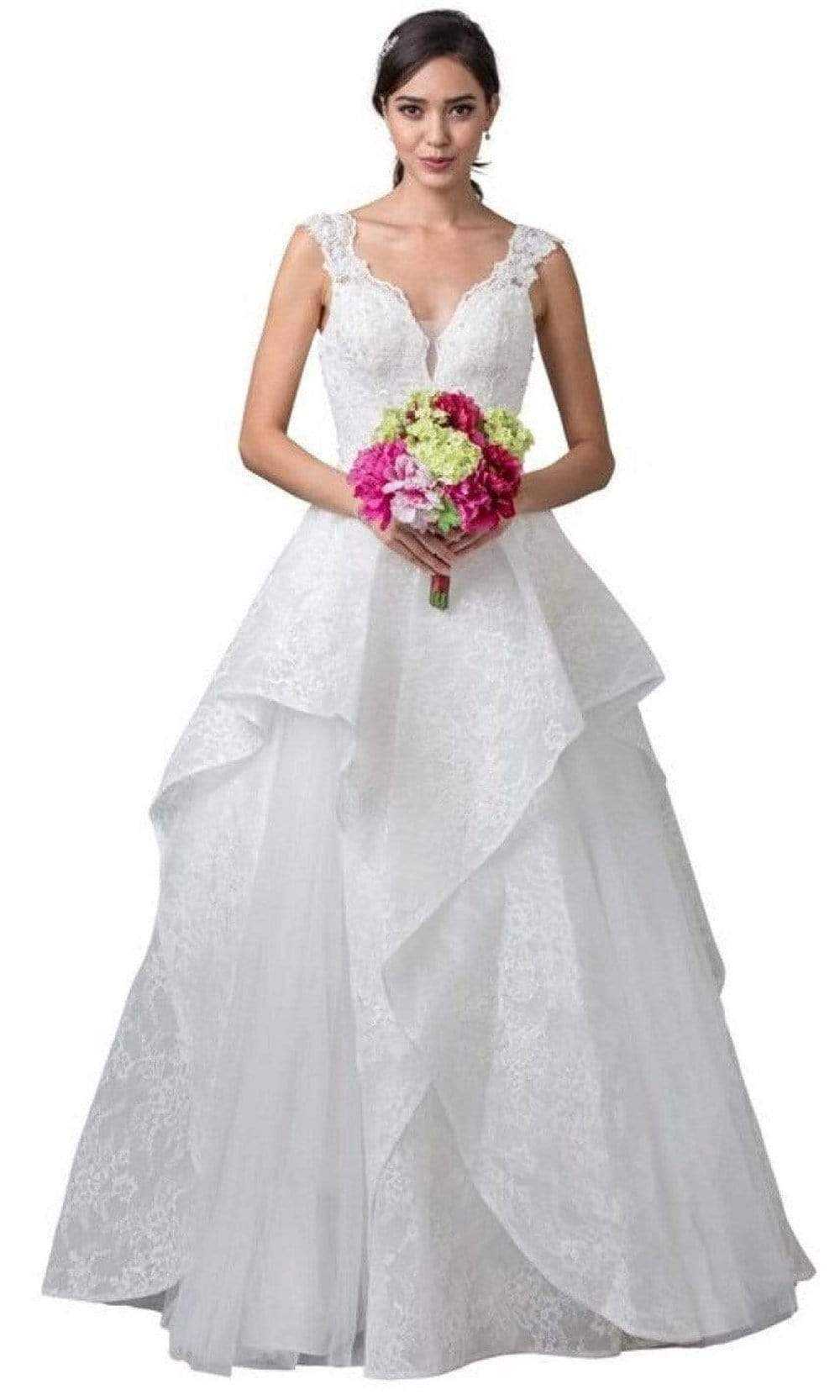 Aspeed Bridal, Aspeed Bridal - W2375 Lace Floral Layered Wedding Dress