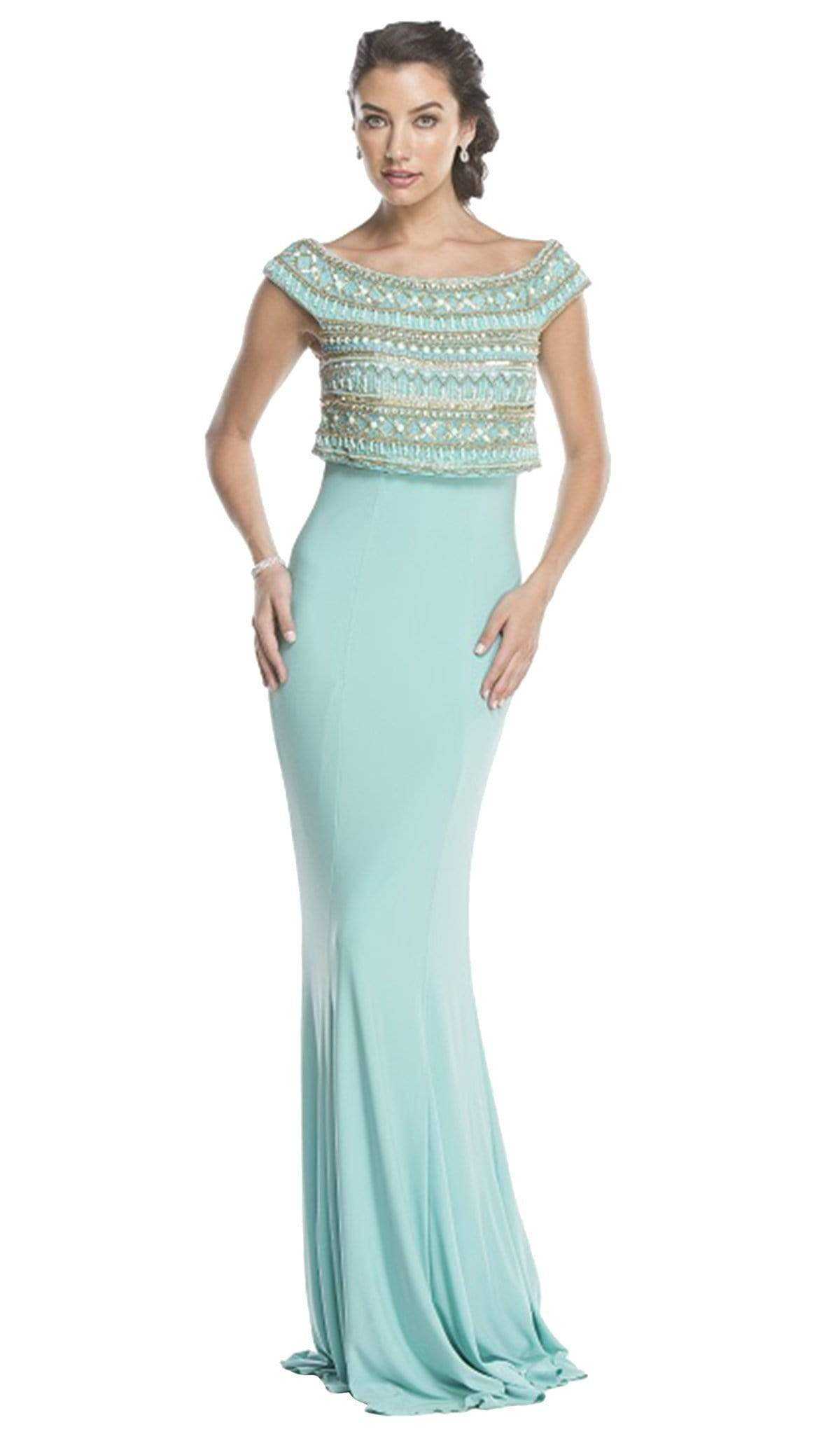 Aspeed Design, Aspeed Design - Bedazzled Bateau Neck Fitted Prom Dress