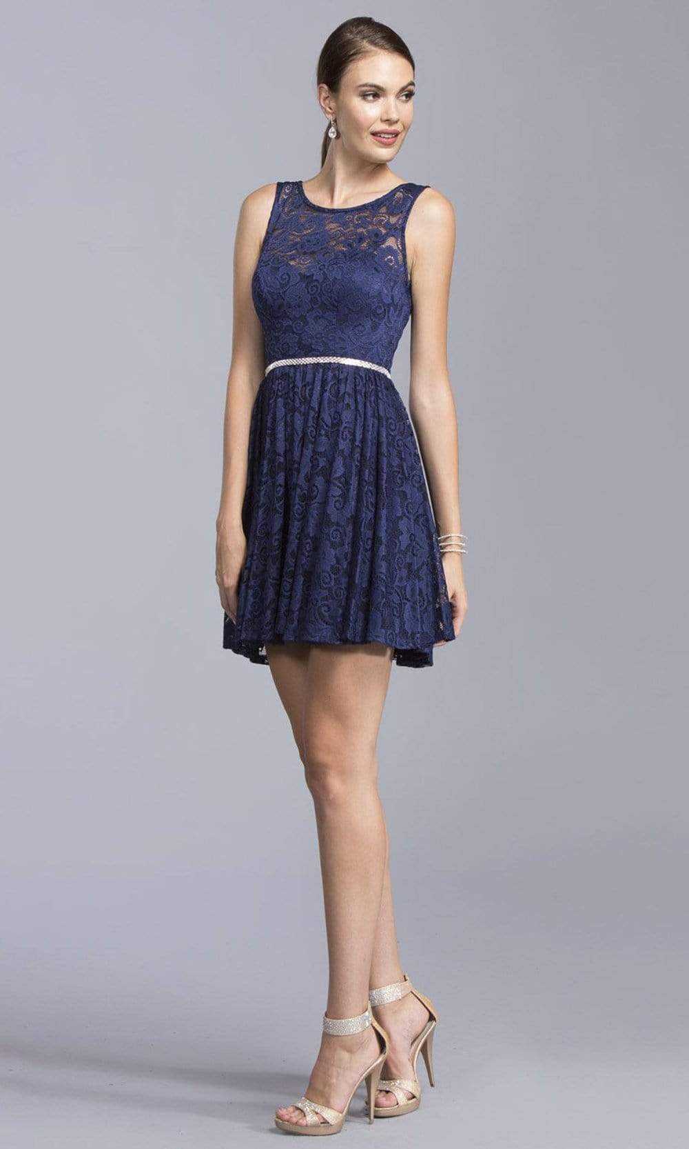 Aspeed Design, Aspeed Design - D124 Short Bejeweled Waist Lace Dress