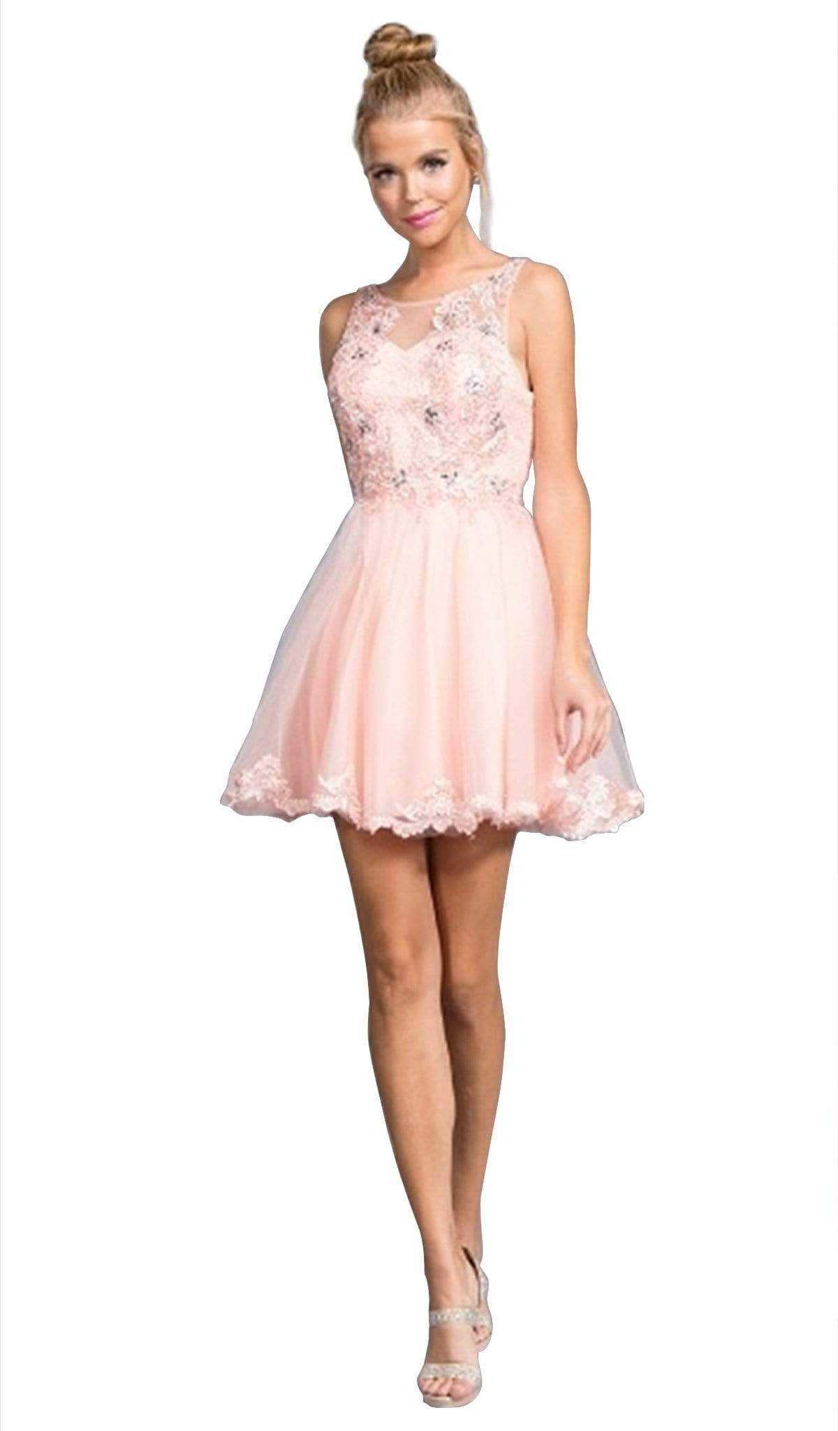 Aspeed Design, Aspeed Design - Floral Applique A-line Homecoming Dress