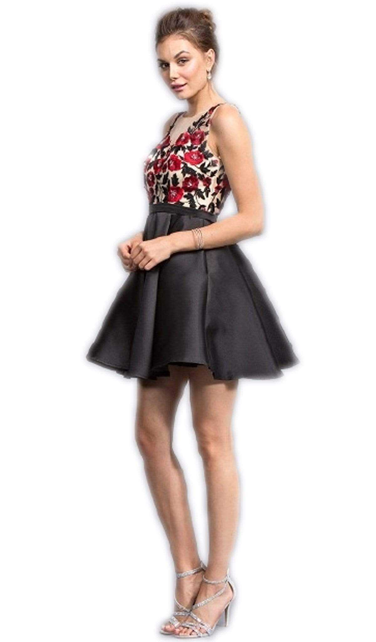 Aspeed Design, Aspeed Design - Floral Embroidered Sheer Jewel Homecoming Dress