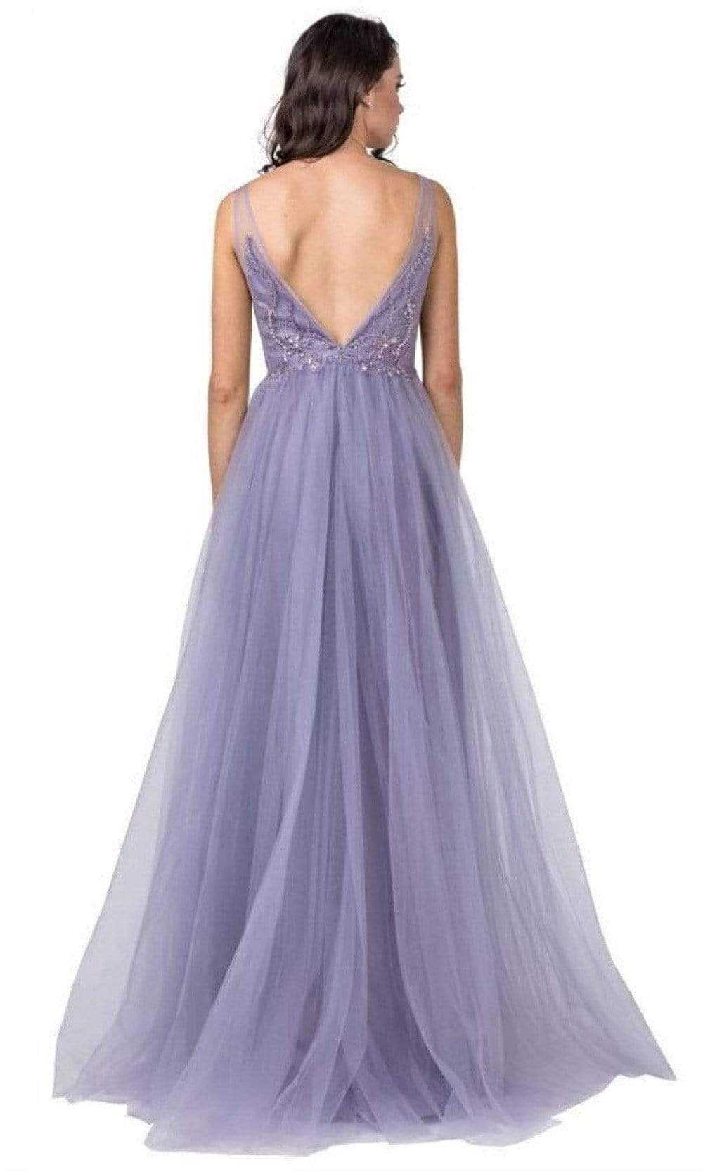 Aspeed Design, Aspeed Design - L2390 Illusion V-Neck A-Line Evening Dress