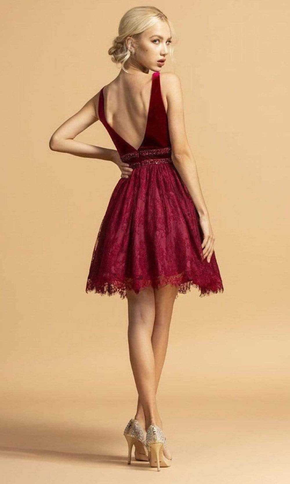 Aspeed Design, Aspeed Design - S2082 Velvet Bodice Lace Short Dress