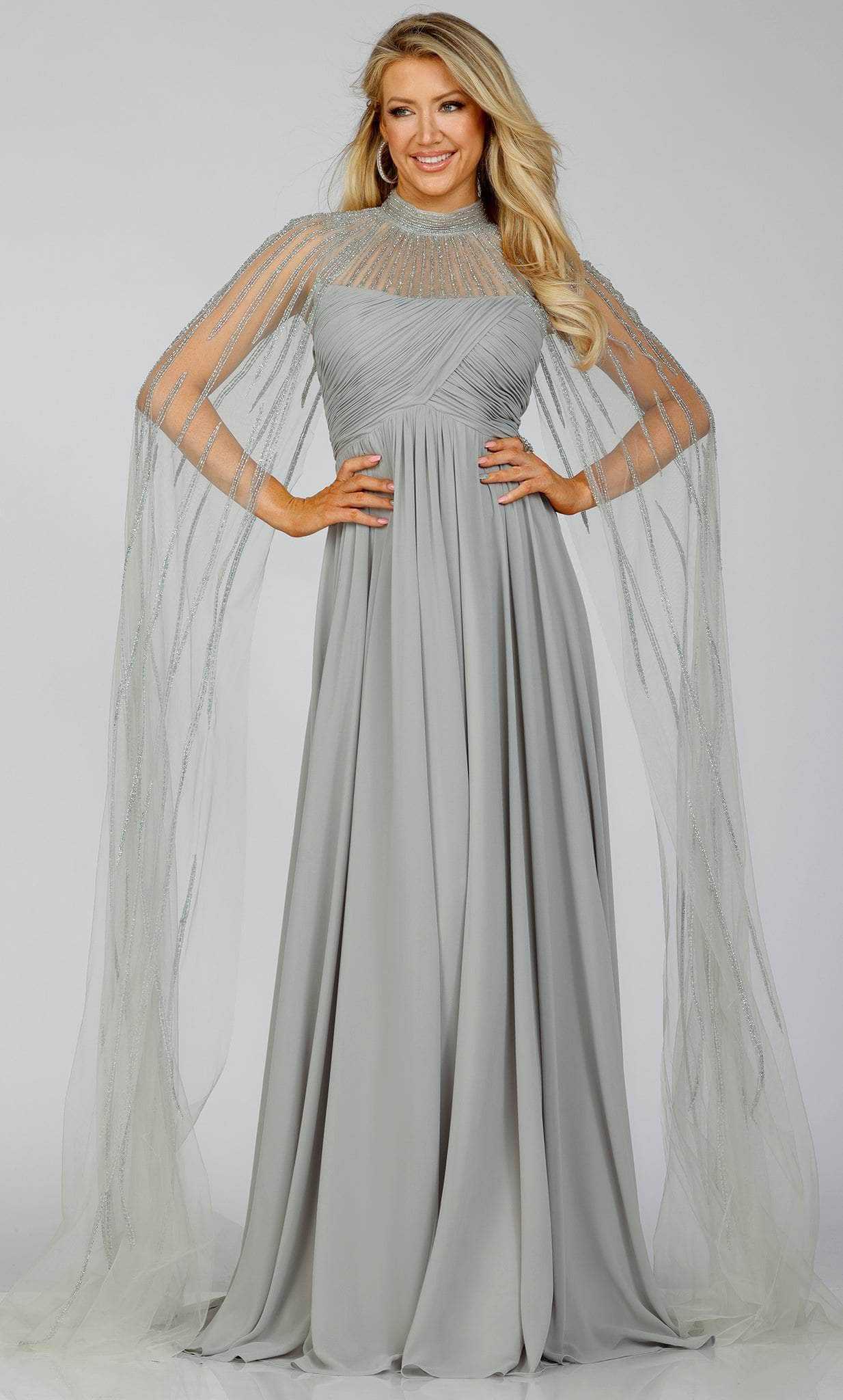 Terani Couture, Beaded Cape Sleeve Prom Dress 231M0495