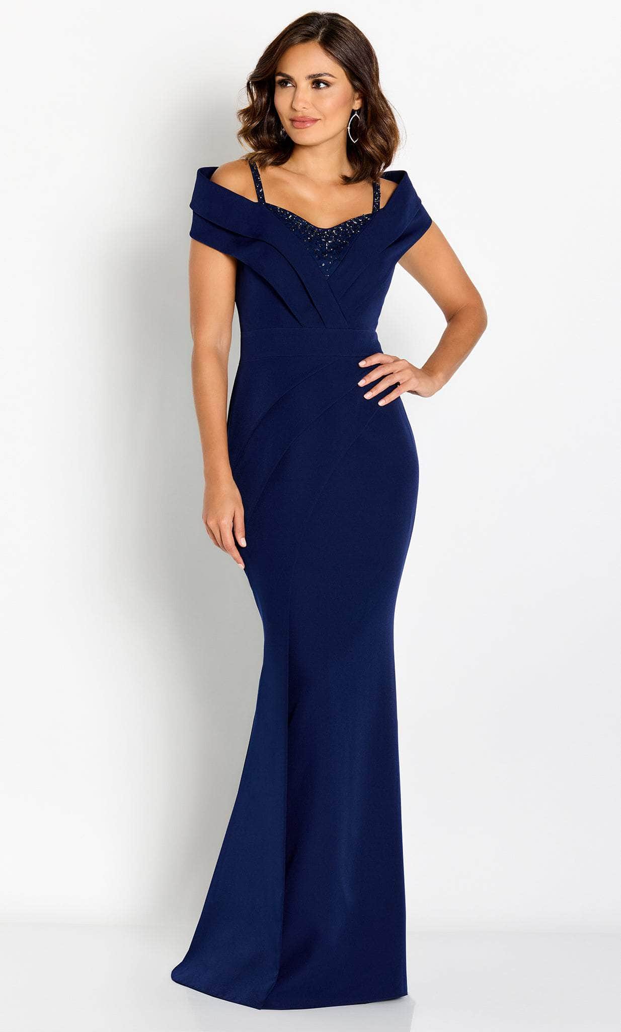 Cameron Blake, Cameron Blake CB762 - Pleated Off Shoulder Evening Gown