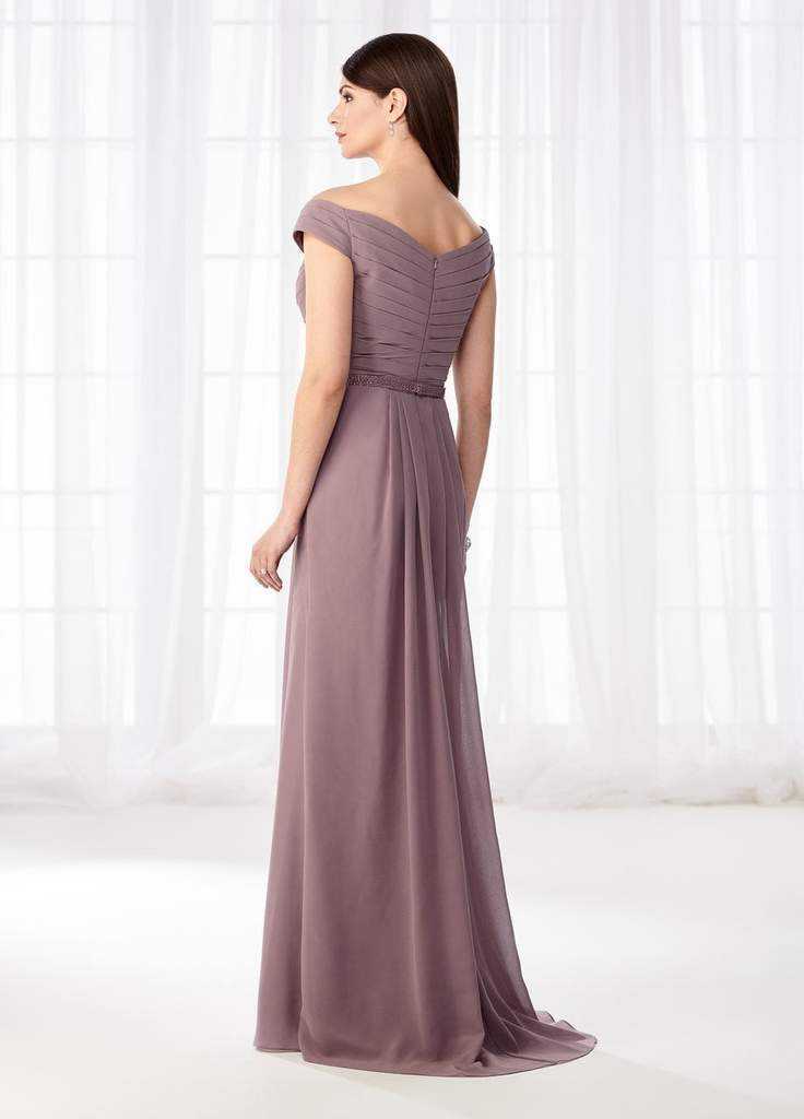 Cameron Blake, Cameron Blake - Off Shoulder Pleated Chiffon Formal Gown 218626 - 1 pc Blue Willow In Size 14 Available